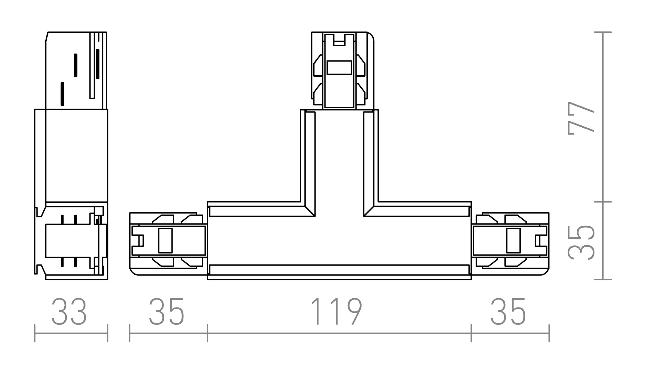 EUTRAC T koppelstuk (links) lamp - Product sketch