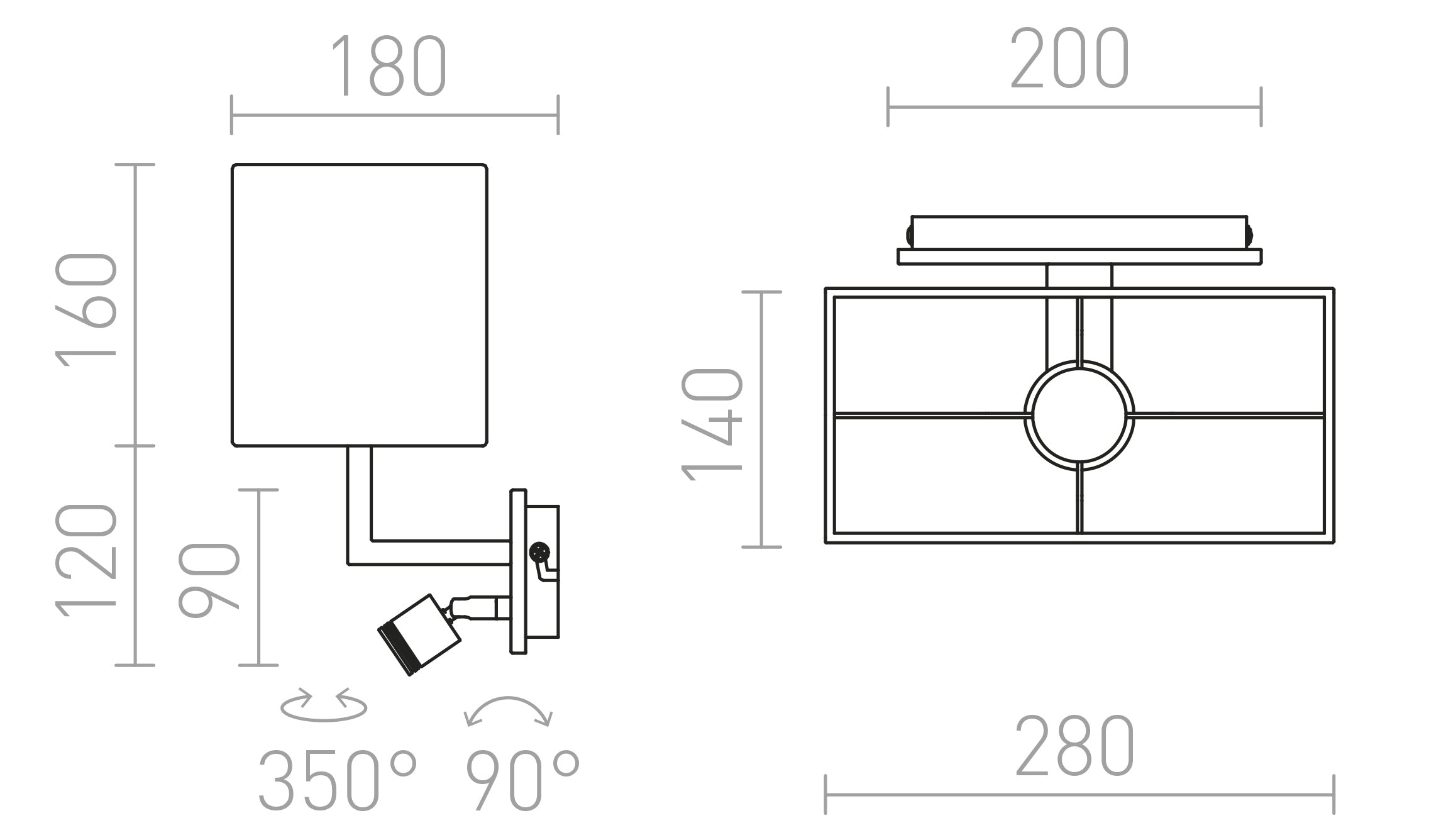 PLAZA stenska z LED - Product sketch
