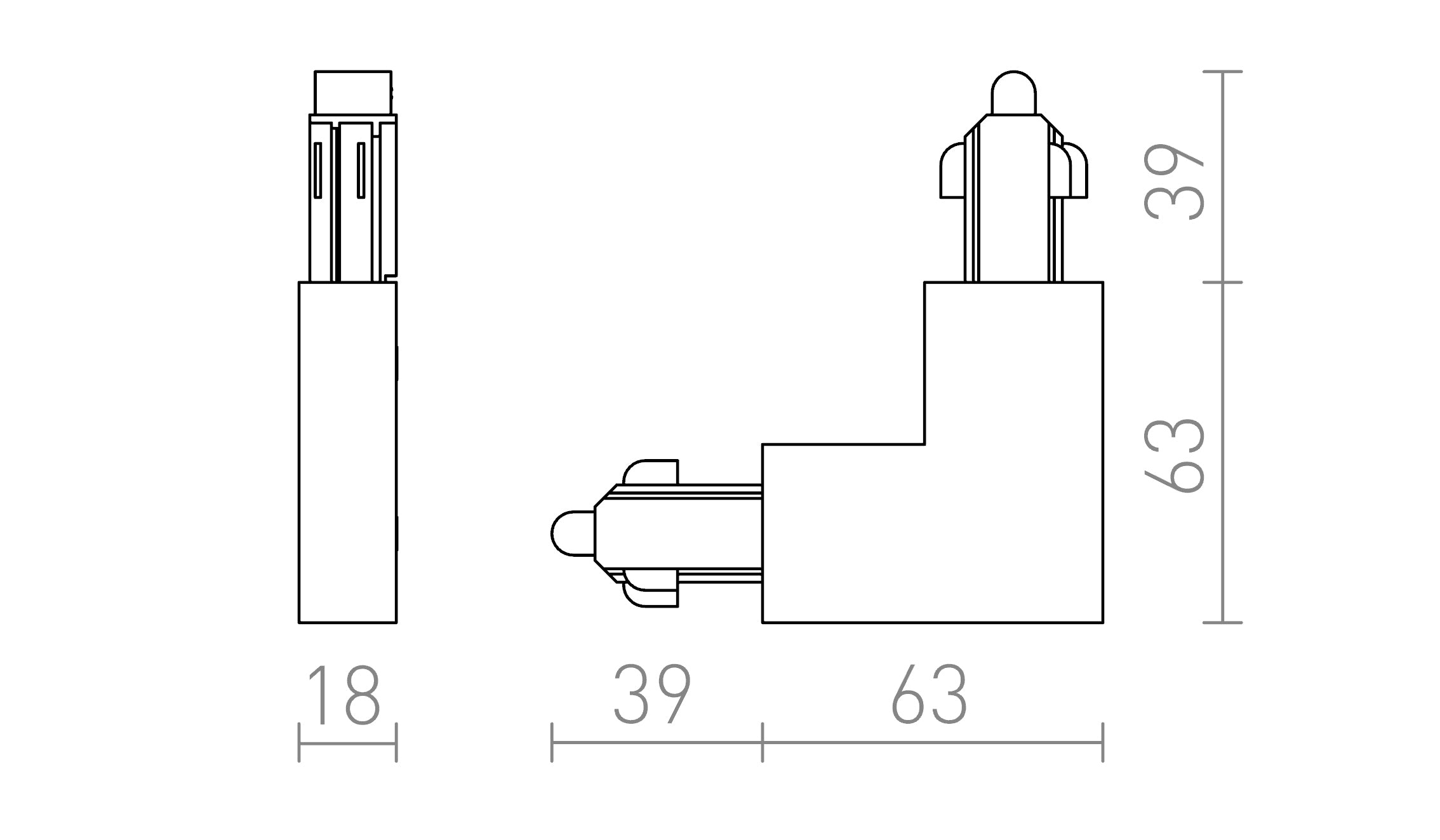 1F L koppelstuk (uit) lamp - Product sketch
