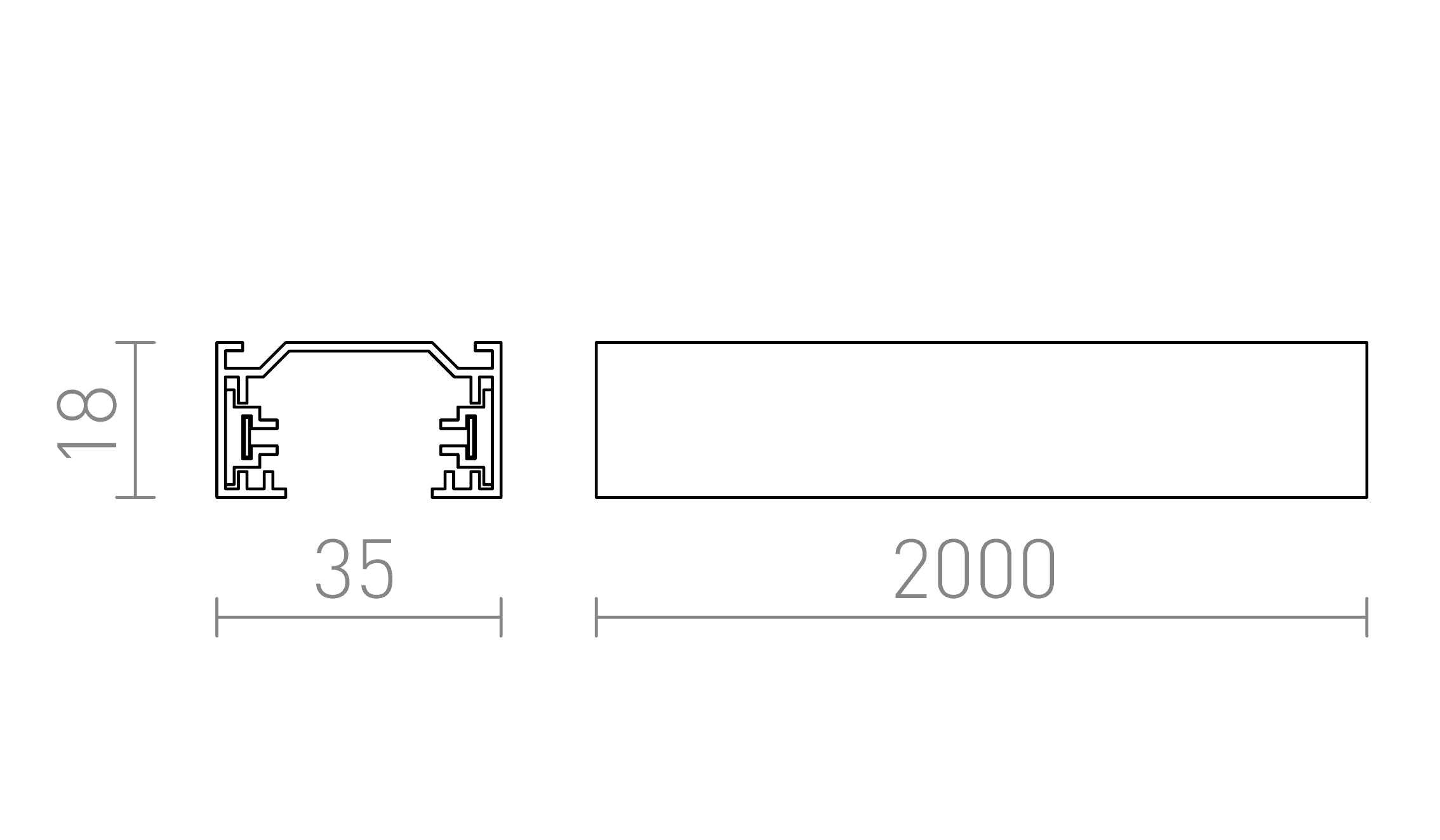 1F 2m șină lampă - Product sketch