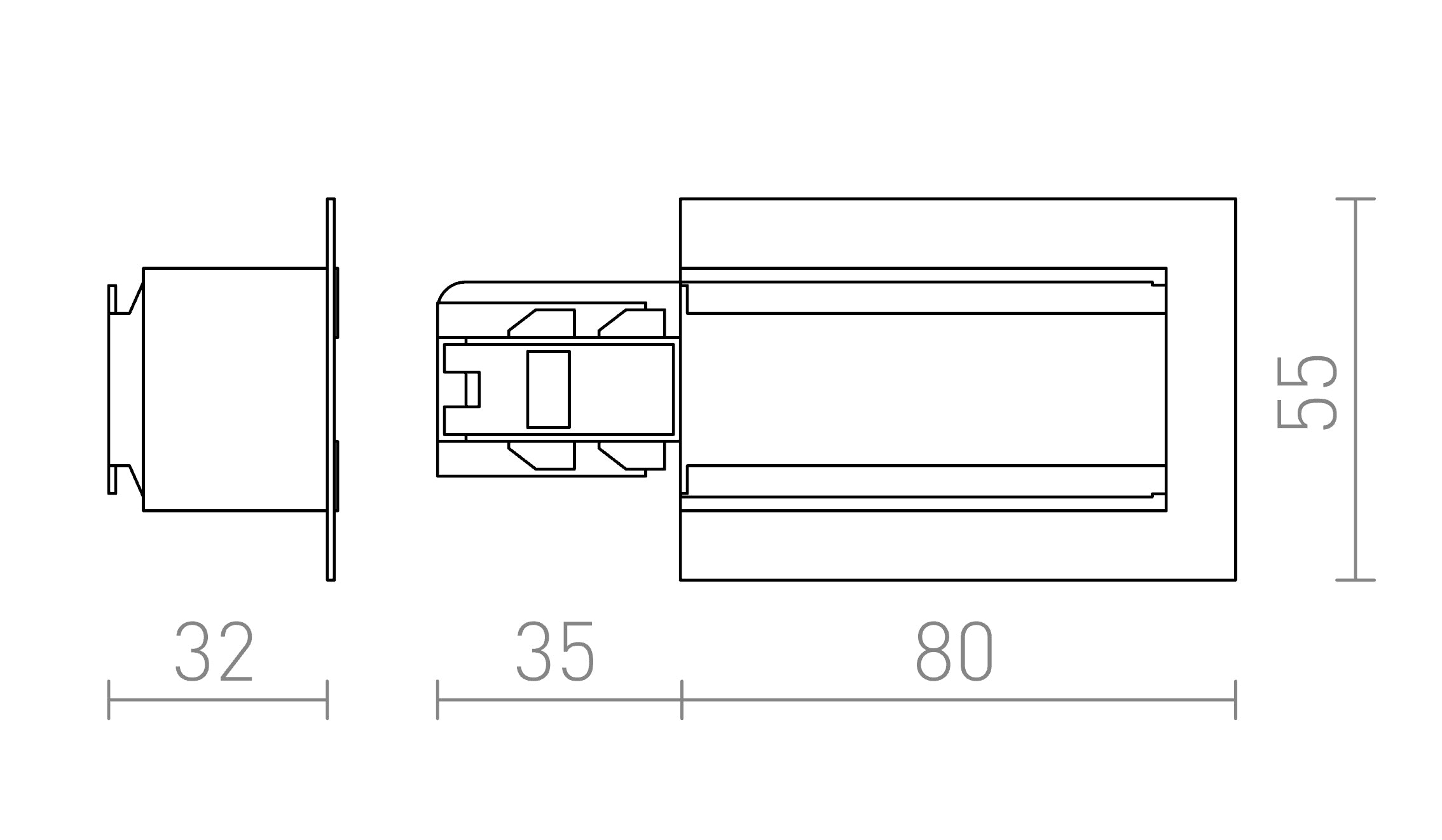 EUTRAC anslutning (jord vänster) till infälld 3-fasskena lampa - Product sketch