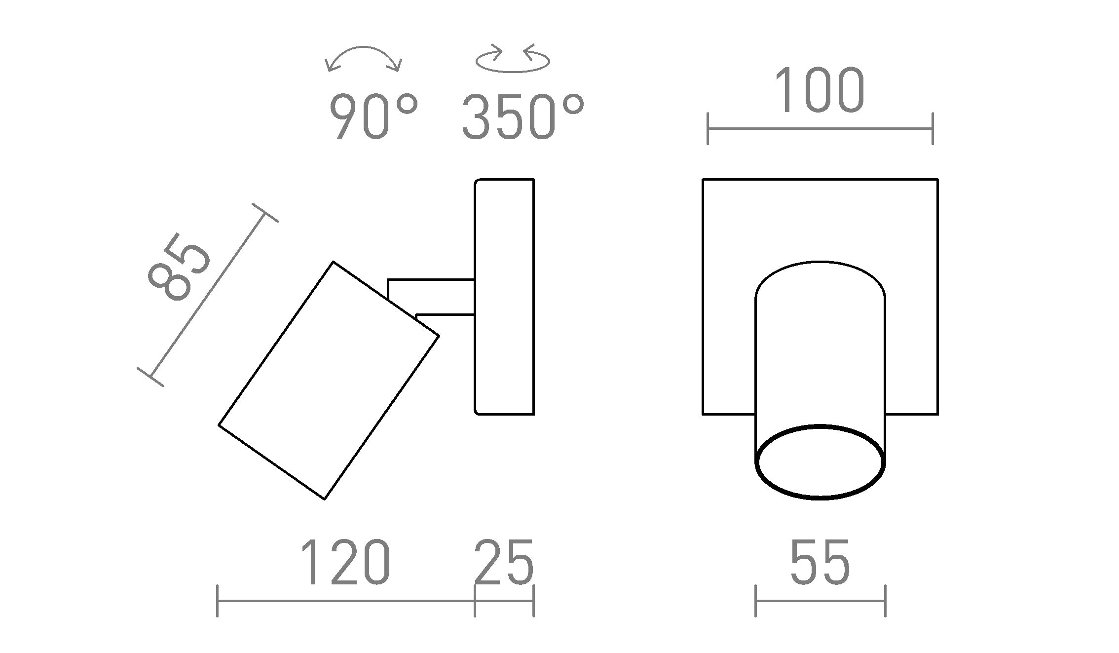 DUDE SQ montage en surface lampe - Product sketch