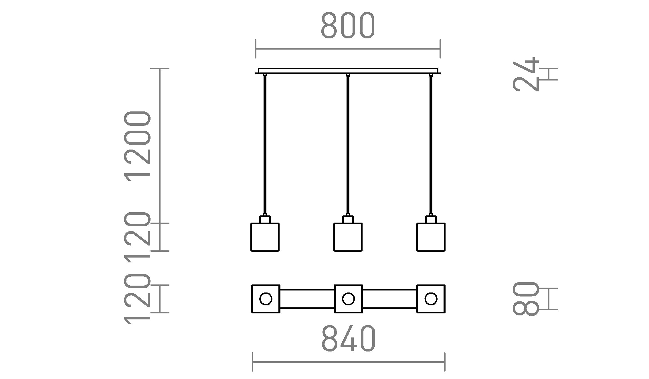 DADOS III 80 riippuvalaisin lamppu - Product sketch