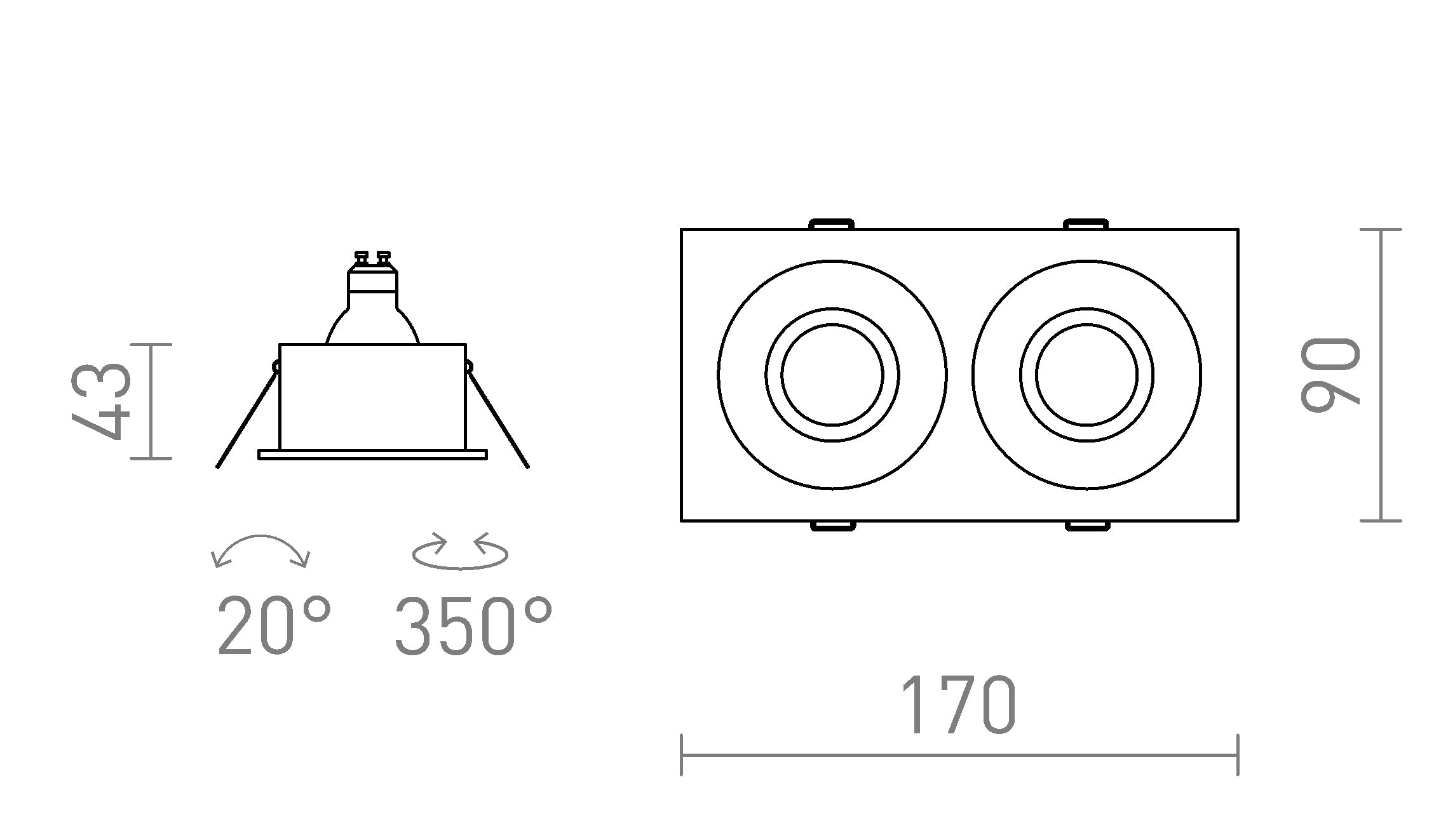 GALO II da incasso lampada - Product sketch
