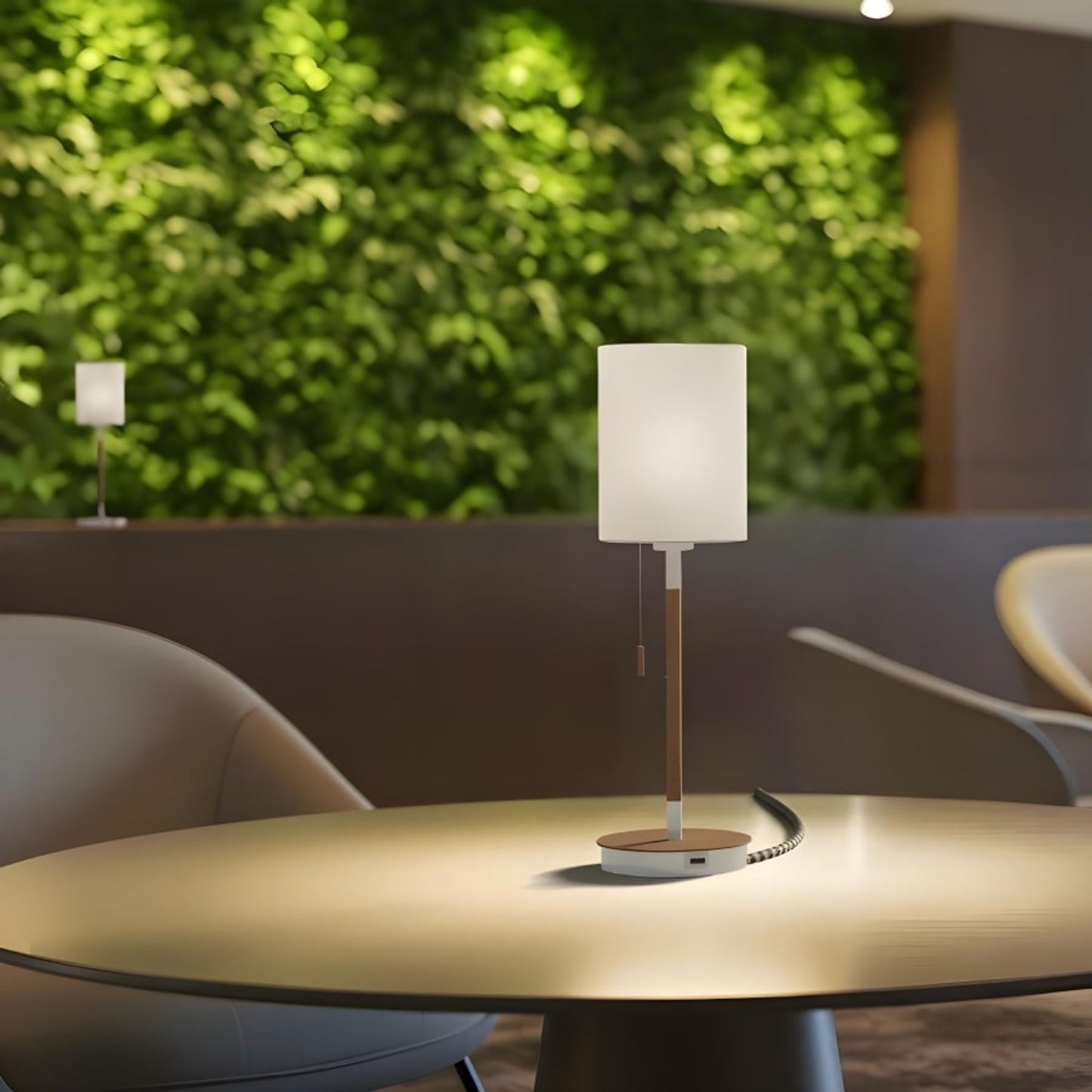 RENDL table lamp KEITH/RON 15/20 table with USB Polycotton white/beech 230V LED E27 15W R14036 2