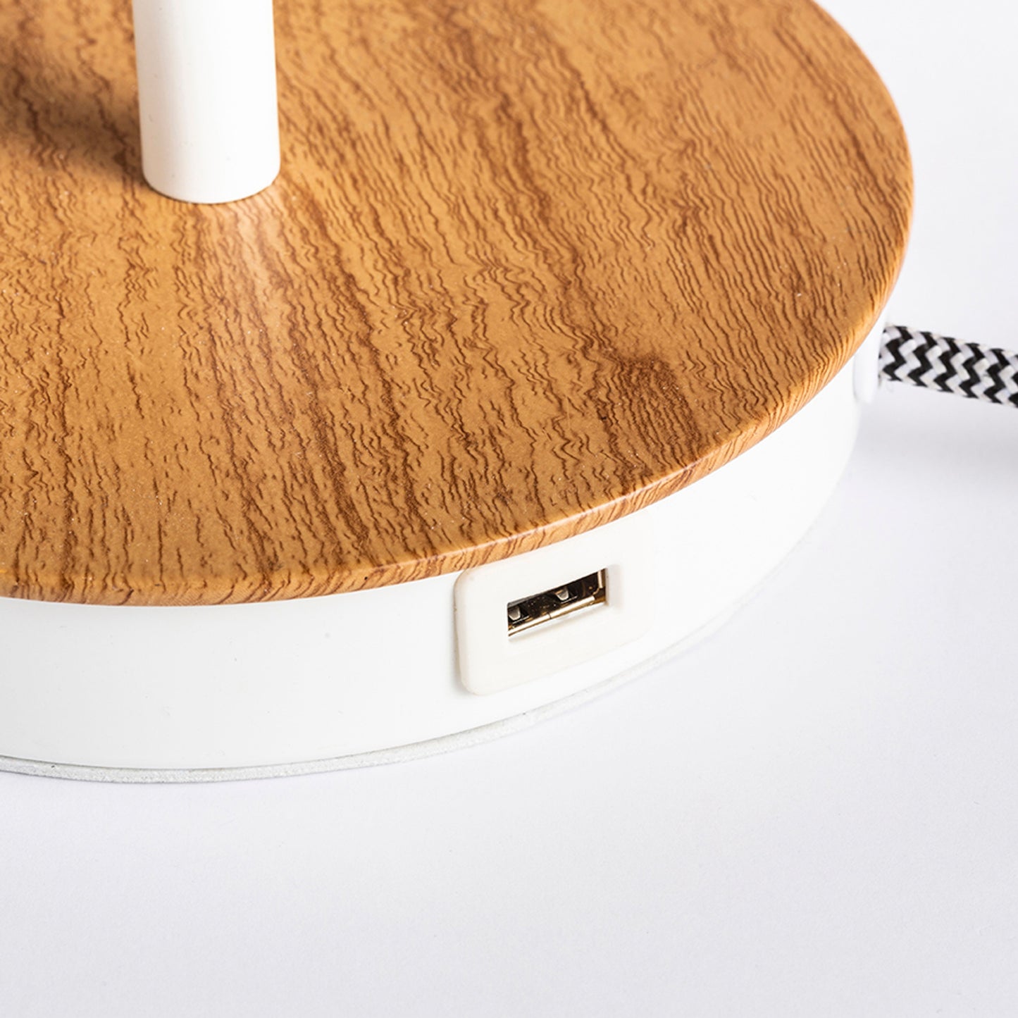 RENDL table lamp KEITH/RON 15/20 table with USB Polycotton white/beech 230V LED E27 15W R14036 3