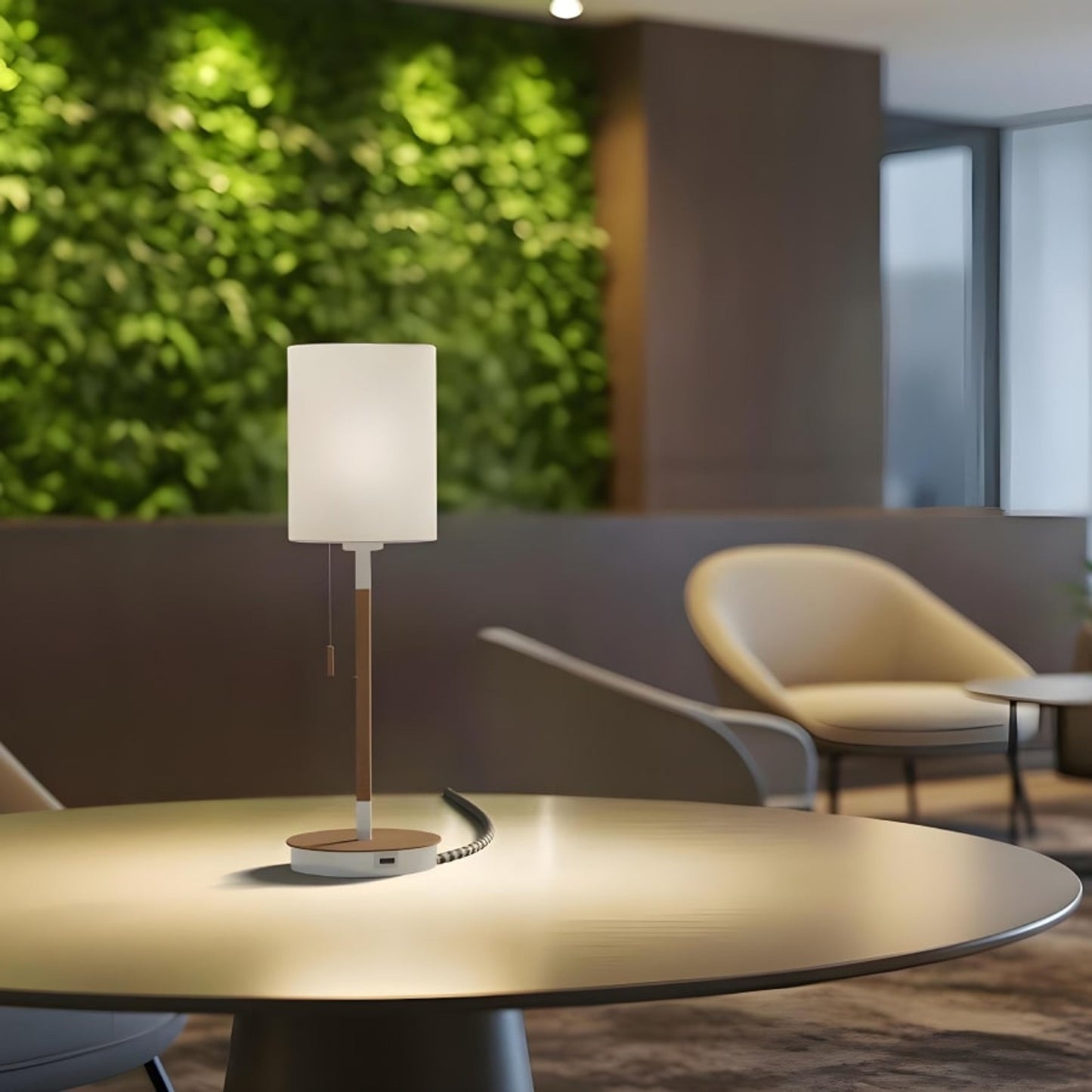 RENDL table lamp KEITH/RON 15/20 table with USB Polycotton white/beech 230V LED E27 15W R14036 4