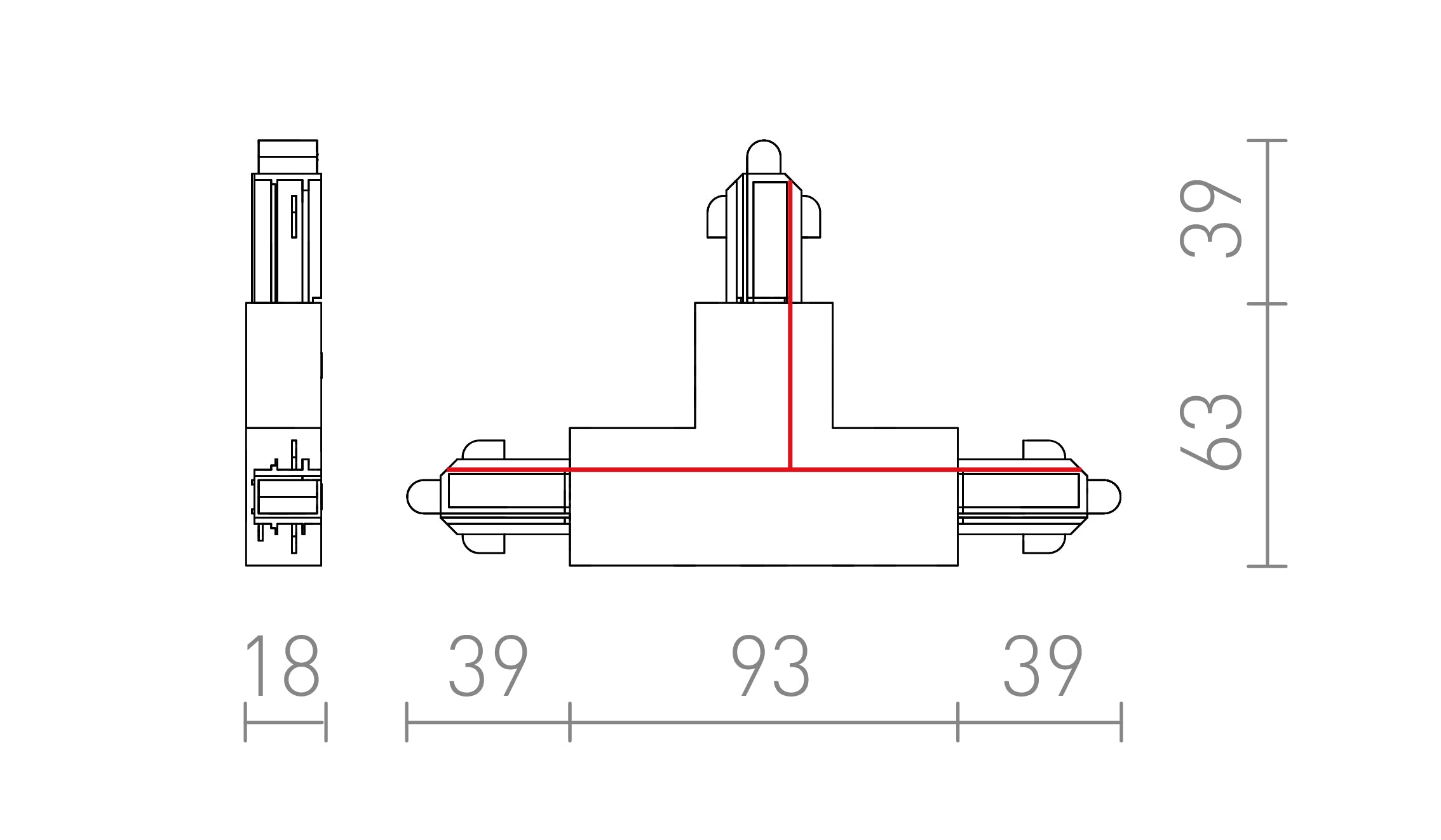 T CONECTOR PENTRU ȘINĂ CU 1-CIRCUIT STĂNG  - Product sketch