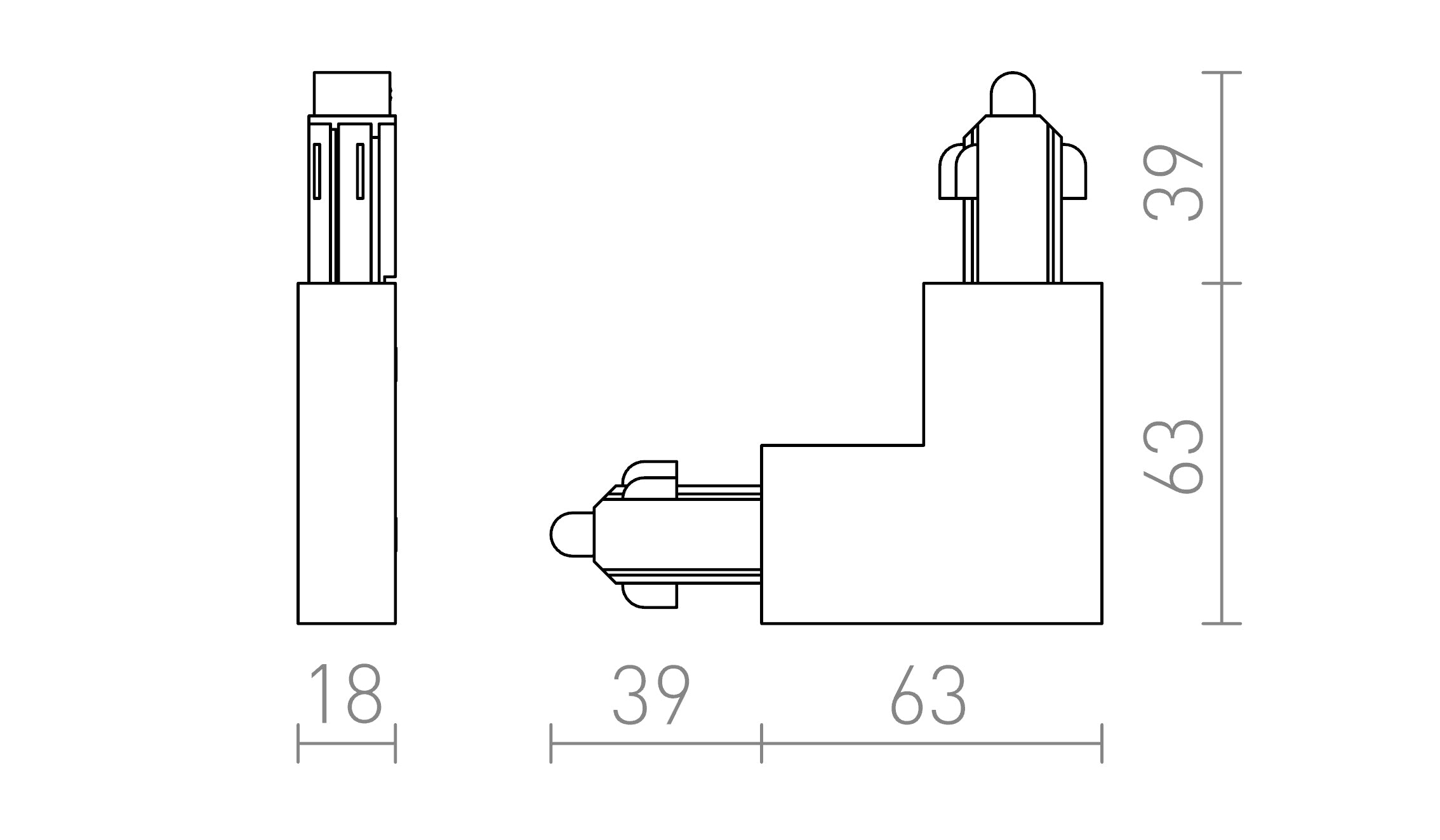 L CONECTOR CU 1-CIRCUIT PE ȘINĂ DIN INTERIOR - Product sketch