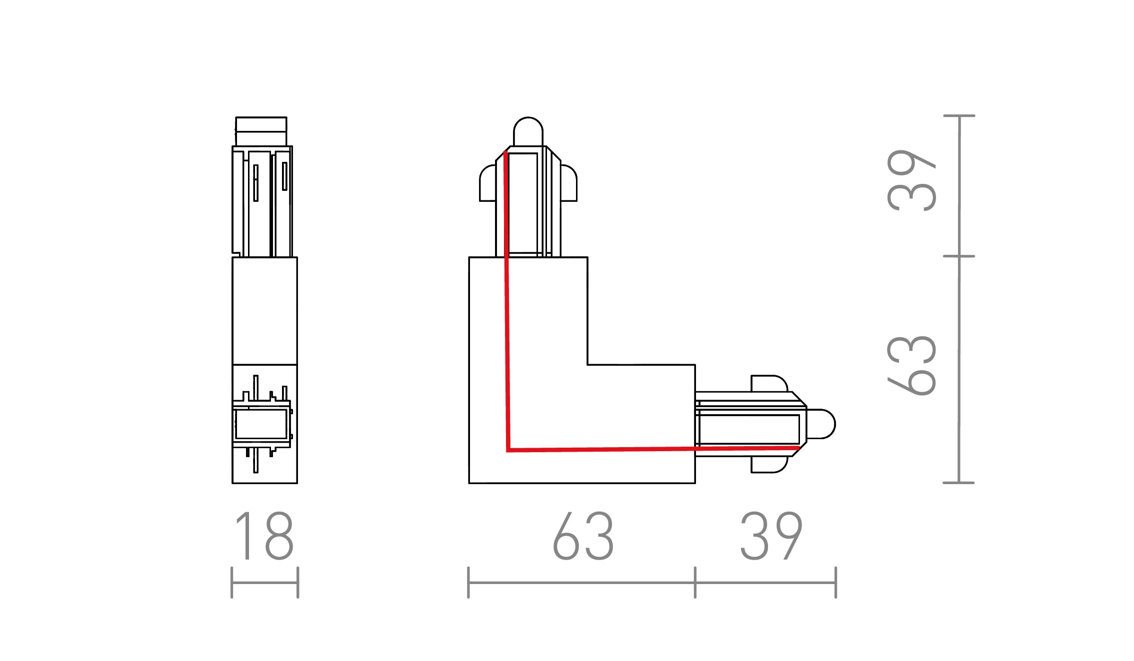 L CONECTOR CU 1-CIRCUIT PE ȘINĂ DIN INTERIOR - Product sketch
