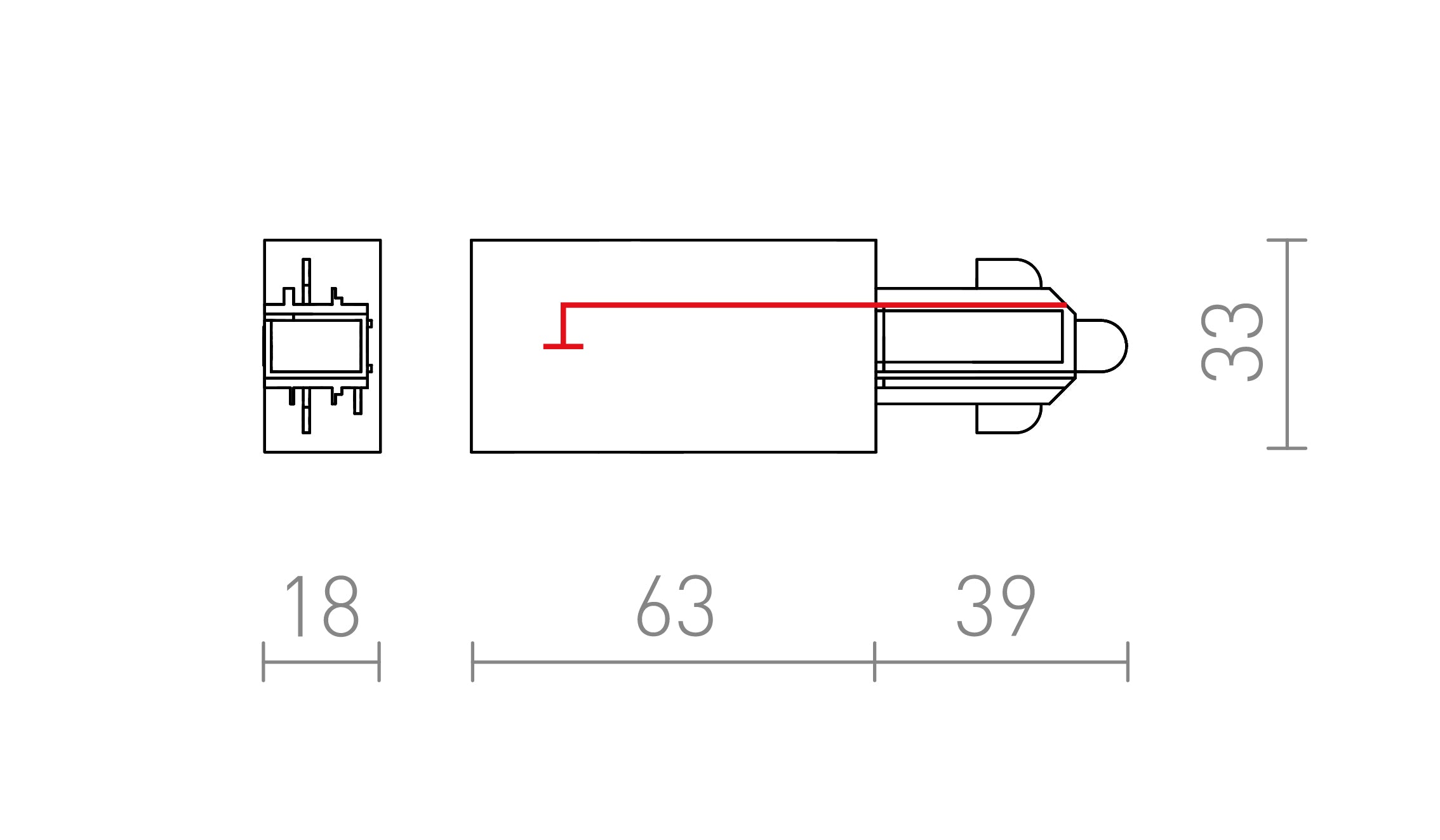 ALIMENTAREA CONECTORULUI CU 1-CIRCUIT PE ȘINĂ DREPT - Product sketch