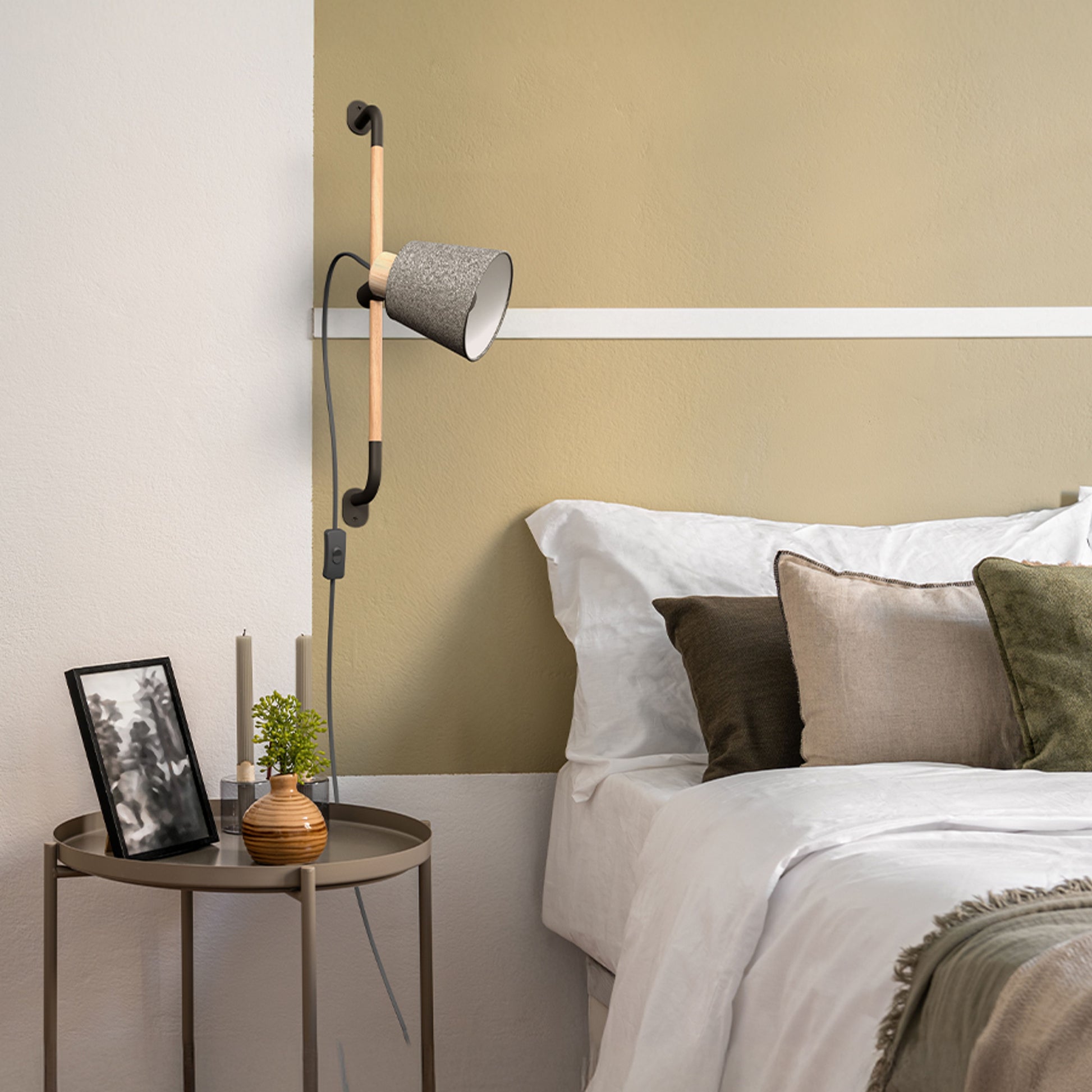 RENDL spotlight CHOUPETTE wall adjustable black grey textile/wood 230V LED E27 11W R13649 6